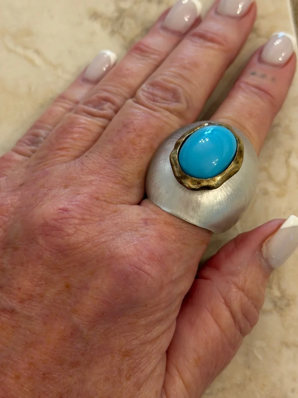 Alexis Bittar White Statement Ring with Turquoise and Gold